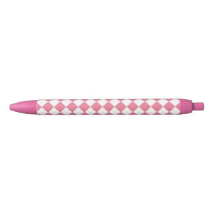 Roze Witte Diamant Schaken Patroon Zwarte Inkt Pen