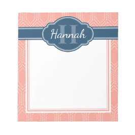 Roze Witte Diamant Stippenpatroon Blauwe Monogram Notitieblok