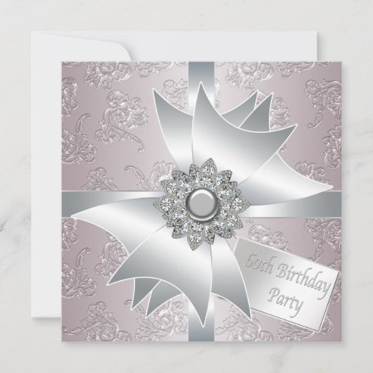 Roze Witte Diamanten Boog Vrouwen 60ste Verjaardag Kaart (Voorkant)