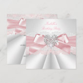  roze witte diamanthartslag Birthday Party Kaart (Voorkant / Achterkant)