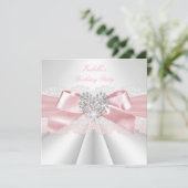  roze witte diamanthartslag Birthday Party Kaart (Staand voorkant)