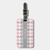 Roze witte dk grijze monogram bagagelabel (Voorkant verticaal)