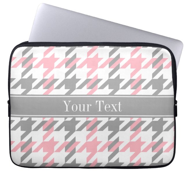 Roze witte dk grijze monogram laptop sleeve (Voorkant)