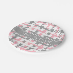 Roze witte dk grijze monogram papieren bordje