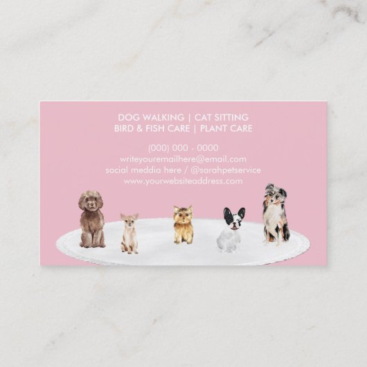 Roze witte dog gedrag visitekaartje (Achterkant)