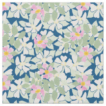  roze witte dog Rozen op Navy Blue Fabric