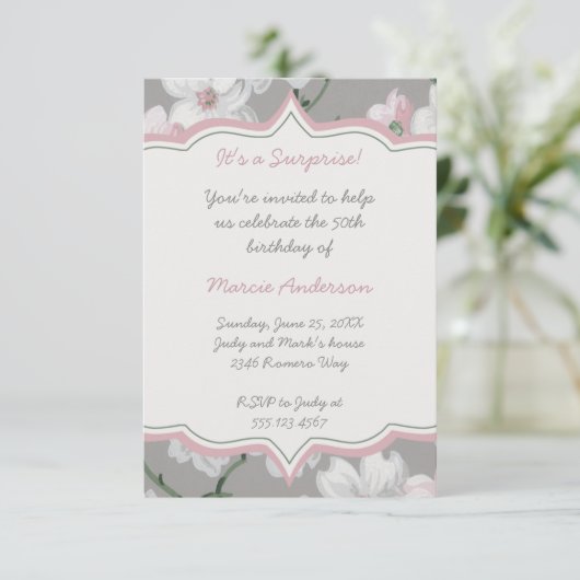 -roze witte dogwood partij uitnodiging (Staand voorkant)