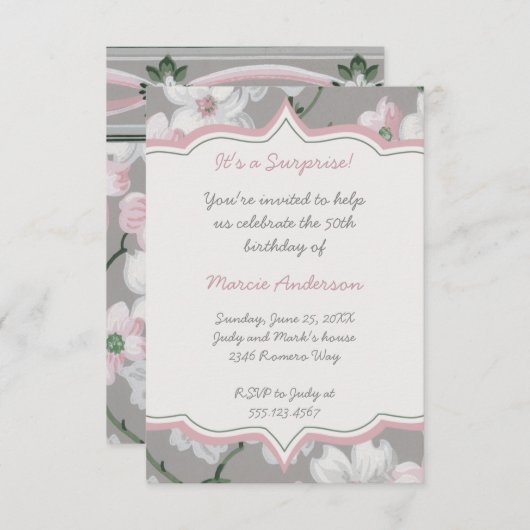 -roze witte dogwood partij uitnodiging (Voorkant / Achterkant)