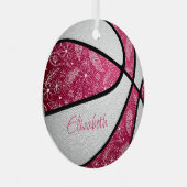 roze witte doodle floral boho basketbal metalen ornament (Voorkant Rechts)