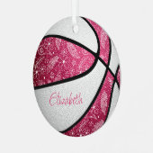 roze witte doodle floral boho basketbal metalen ornament (Voorkant links)