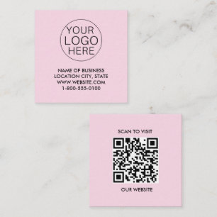 Roze Witte Douane Logo en QR Code Vierkante Visitekaartje