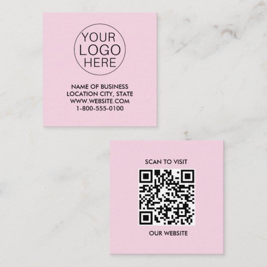Roze Witte Douane Logo en QR Code Vierkante Visitekaartje (Voorkant / Achterkant)