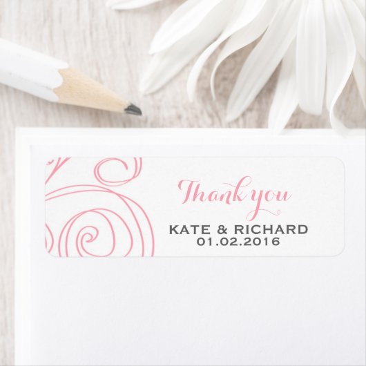 Roze witte draaikolk Dank je Sticker voor bruiloft (Insitu)