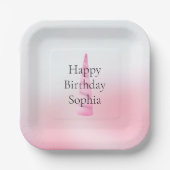 Roze Witte Eenhoorn Verjaardag Papieren Bordje (Voorkant)