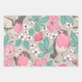 Roze witte eenvoudige bloemen en vogelgriep inpakpapier vel (Voorkant 3)