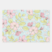 Roze witte eenvoudige bloemen en vogelgriep inpakpapier vel (Voorkant 2)