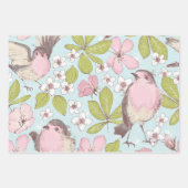 Roze witte eenvoudige bloemen en vogelgriep inpakpapier vel (Voorkant)