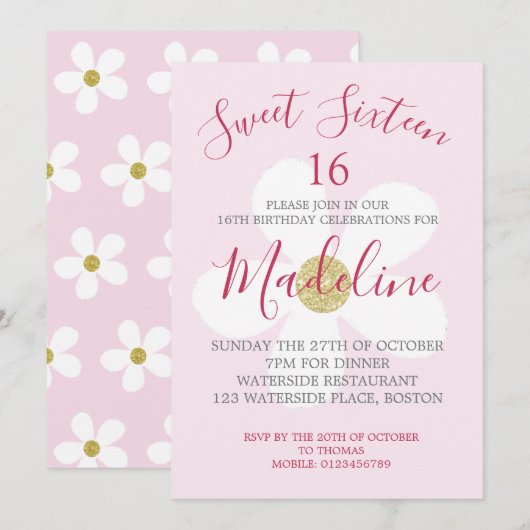 Roze witte eenvoudige feestdag - zestien beelden kaart (Voorkant / Achterkant)