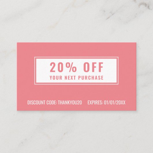 Roze, witte, eenvoudige zakelijke logo kortingskaartje (Voorkant)