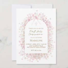 roze witte Eerste Communie meisje Kaart