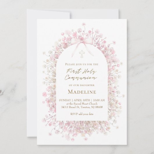 roze witte Eerste Communie meisje Kaart (Voorkant)