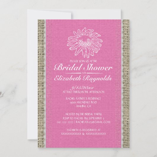 Roze witte elace Bridal Shower Invitations Kaart (Voorkant)
