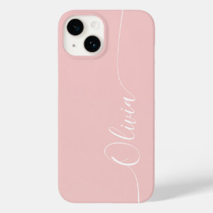 Roze Witte Elegante Calligrafie Script Naam Case-Mate iPhone 14 Hoesje