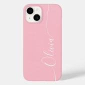 Roze Witte Elegante Calligrafie Script Naam Case-Mate iPhone Case (Achterkant)