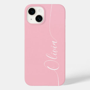 Roze Witte Elegante Calligrafie Script Naam Case-Mate iPhone 14 Hoesje