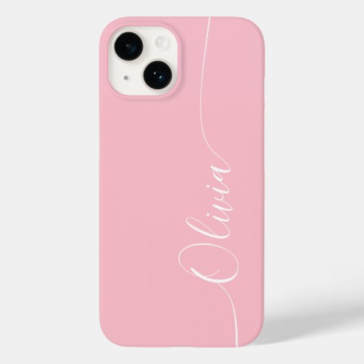 Roze Witte Elegante Calligrafie Script Naam Case-Mate iPhone Case (Achterkant)