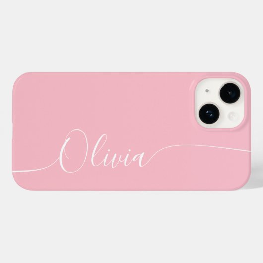 Roze Witte Elegante Calligrafie Script Naam Case-Mate iPhone Case (Achterkant (horizontaal))