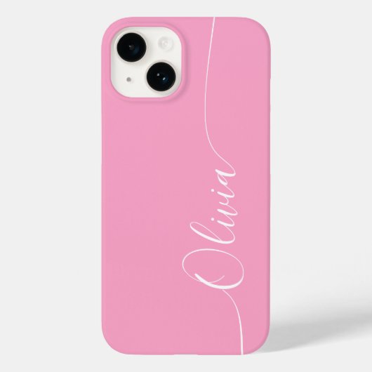 Roze Witte Elegante Calligrafie Script Naam Case-Mate iPhone Case (Achterkant)