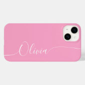 Roze Witte Elegante Calligrafie Script Naam Case-Mate iPhone Case (Achterkant (horizontaal))