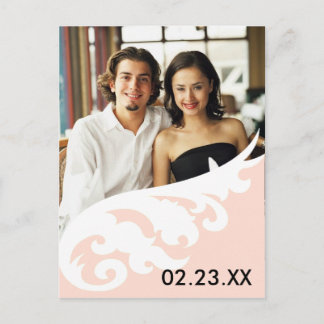 Roze witte elegante ontwerpfoto om de datumann op  aankondigingskaart