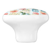 Roze Witte en Blauwe Bloemen en Blauwe Mason Jars Keramische Knop (Zijkant)