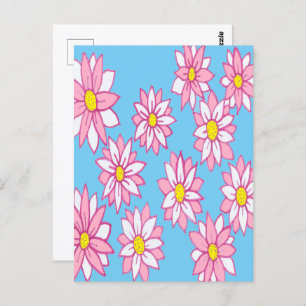 Roze witte en blauwe Floral Briefkaart