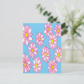 Roze witte en blauwe Floral Briefkaart (Staand voorkant)