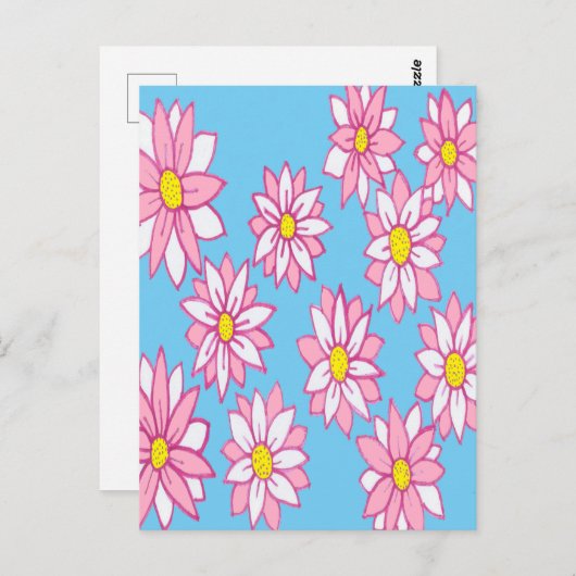 Roze witte en blauwe Floral Briefkaart (Voorkant / Achterkant)