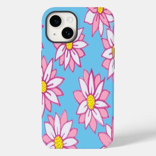 Roze witte en blauwe Floral Case-Mate iPhone Case (Achterkant)