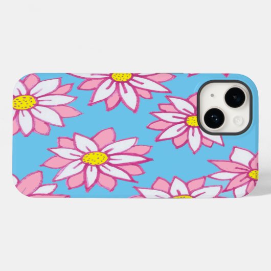Roze witte en blauwe Floral Case-Mate iPhone Case (Achterkant (horizontaal))