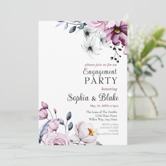 Roze, witte en blauwe Floral | White Engagement Pa Kaart (Staand voorkant)