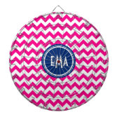 Roze witte en blauwe monogram Chevron Patroon Dartbord (Voorkant)