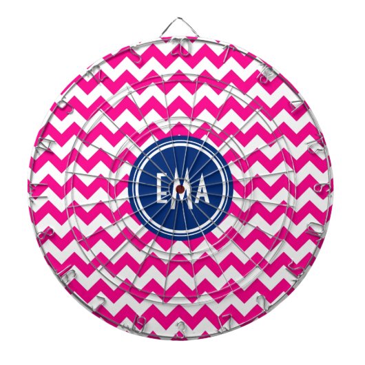 Roze witte en blauwe monogram Chevron Patroon Dartbord (Voorkant)