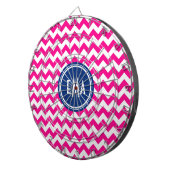 Roze witte en blauwe monogram Chevron Patroon Dartbord (Voorkant Rechts)