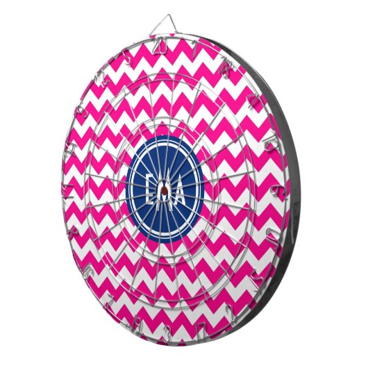 Roze witte en blauwe monogram Chevron Patroon Dartbord (Voorkant Rechts)
