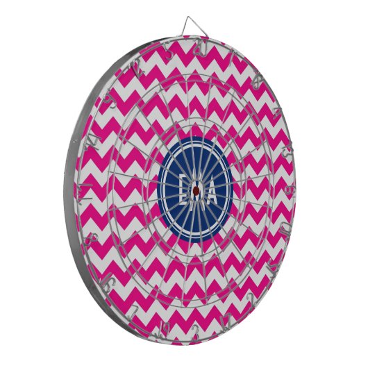Roze witte en blauwe monogram Chevron Patroon Dartbord (Voorkant Links)