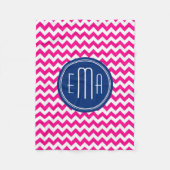 Roze witte en blauwe monogram Chevron Patroon Fleece Deken (Voorkant)