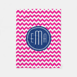 Roze witte en blauwe monogram Chevron Patroon Fleece Deken