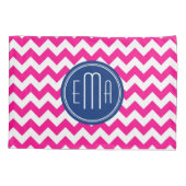 Roze witte en blauwe monogram Chevron Patroon Kussensloop (Achterkant)