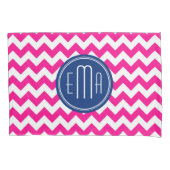 Roze witte en blauwe monogram Chevron Patroon Kussensloop (Voorkant)